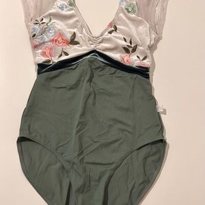Class In DancewearFloral Embroidered Green Leotard